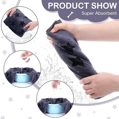 Chumia 8 Pcs Dog Towels for Drying Dogs Cats Pet Towels Bulk Puppy Microfiber Fast Drying Paw Bath Bathing Supplies Absorbent for Medium Pets (40 x 24 Inch,Star,Gray)