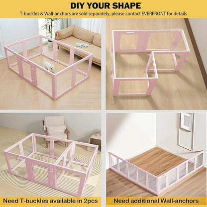 EVERFRONT Clear Acrylic Plastic Dog Playpen - Clear Dog Play Pen - Easy Assemble Acrylic Dog Playpen - Puppy Playpen, Cat Playpen, Small Animal Playpen, Dog Play Pen Indoors (Pink-30.3" H, 10PCS)