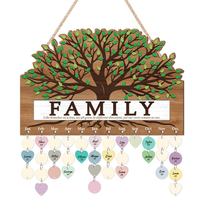 KAlRNE Family Birthday Board,Vintage Wooden Reminder Calendar,Rustic Farmhouse Family Tree Wood Wall Art,DIY Birthday Tracker Wall Hanging Plaque,Mother's Day Gift for Mom Grandma
