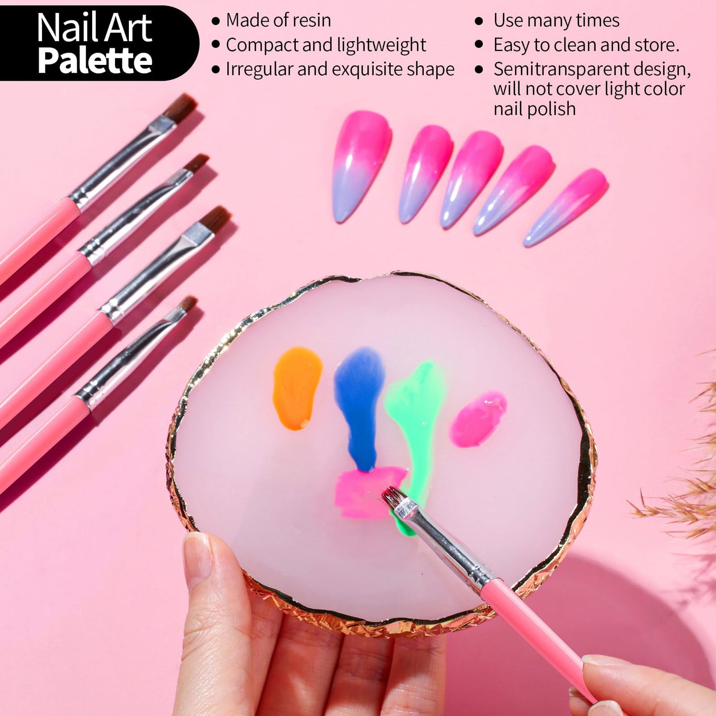 FANDAMEI Nail Art Brushes, Nail Brush Set With Nail Stand, Nail Holder For Painting Nails, Nail Art Tools, Nail Design Tools, 11PCS Nail Brushes For Nail Art, 5PCS Nail Dotting Tool, Nail Art Palette