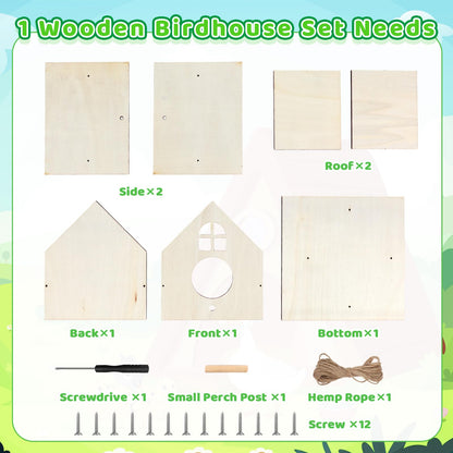 Entallor 12 Pack Wooden DIY Birdhouse Kit for Kids Adults, Thickened Double-Layer Wood with Screwdrivers, Nails, Ropes, Easy Build & Paint Arts and Crafts Set for Backyard Garden Bird Watching