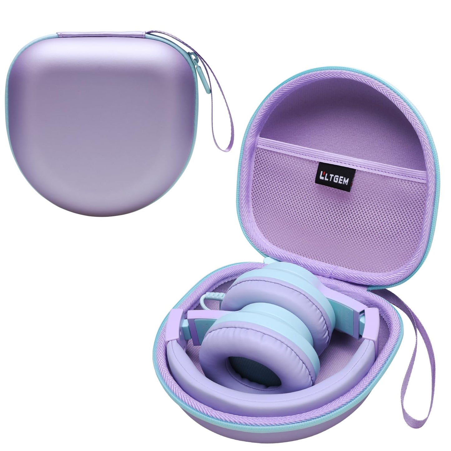 Kids Headphones Case Compatible with iClever BTH12 / HS19 / BTH26 / JoySpark-T5 / Candy Bila BH03 / EarFun/IMYB/MIDOLA MD-B01 / noot Products Foldable Kids Headphones, Purple+Green Edge (Case Only)