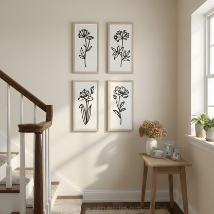 Parlor Boudoir White Floral Bathroom Wall Decor Set of 4, 3D Wooden Floral Wall Art, Neutral Boho Farmhouse Gallery Decor for Bedroom, Hallway