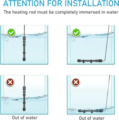 YukiHalu Small Submersible Aquarium Heater, Adjustable Mini Fish Tank Heater 25W 50W 100W 200W 300W with External Temperature Controller, LED Display, Used for 5/10/20/40/60 Gallons (100 Watts)
