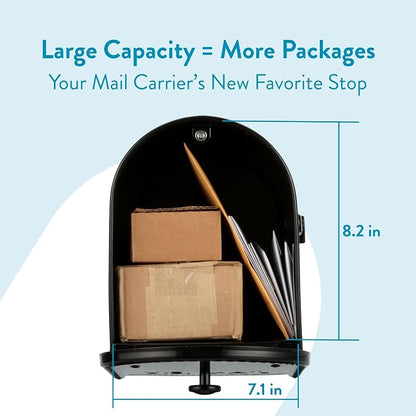 Architectural Mailboxes Edwards Post Mount Mailbox, Black, Large | Galvanized steel build for outside with rust-resistant powder-coat finish and a magnetic door closure. USPS approved.