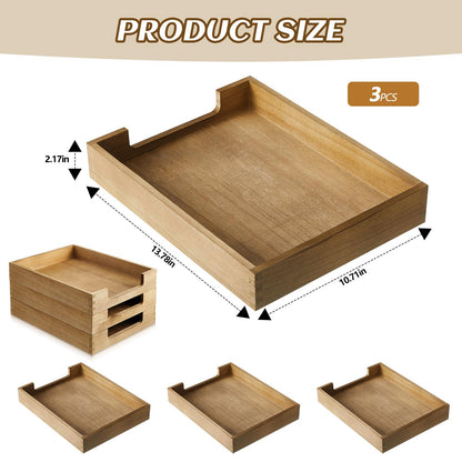Fulmoon 3 Pcs Stackable Wood Letter Tray A4 Size Desk Tray Organizer Wooden Office Documents Tray Desktop Mail File Folder Document Magazine Storage