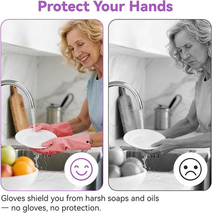 Dishwashing Rubber Gloves for Cleaning – 4 Pairs Kitchen Gloves with Handing Hooks Washing Dishes Household Glove - Small