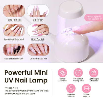 Beetles Tipex Instant Apex Nail Tips Kit, Coffin Long 224Pcs 16 Sizes Pre-Building & Pre-Etched Thicker Acrylic Nails False Nail Extension with Tipex Nail Glue Mini Nail Lamp