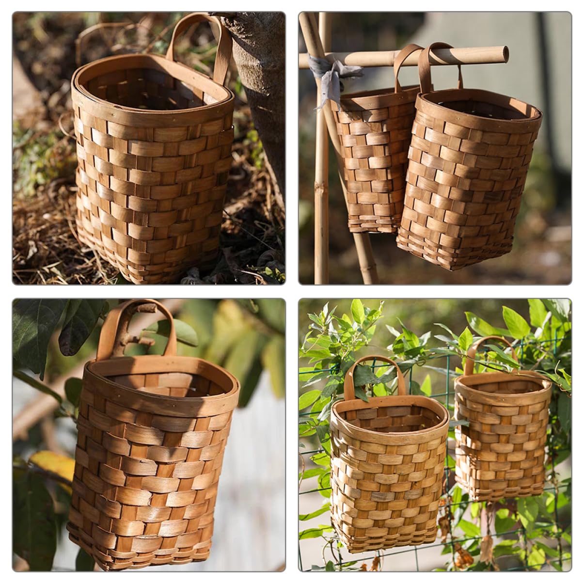 BESPORTBLE Wooden Wall Flower Basket Small Woven Basket Bread Basket Jute Hanging Basket Garlic Basket Hanging Wall Basket Wall Mount Baskets Potato Onion Storage Basket Wicker Vase, 25X17X13.5CM