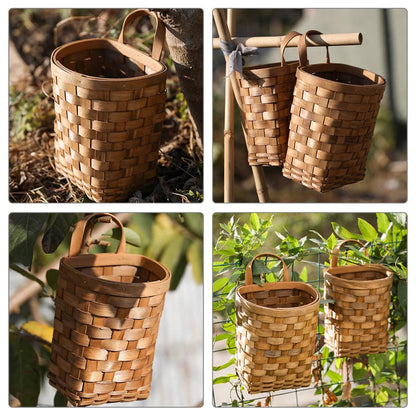 BESPORTBLE Wooden Wall Flower Basket Small Woven Basket Bread Basket Jute Hanging Basket Garlic Basket Hanging Wall Basket Wall Mount Baskets Potato Onion Storage Basket Wicker Vase, 25X17X13.5CM