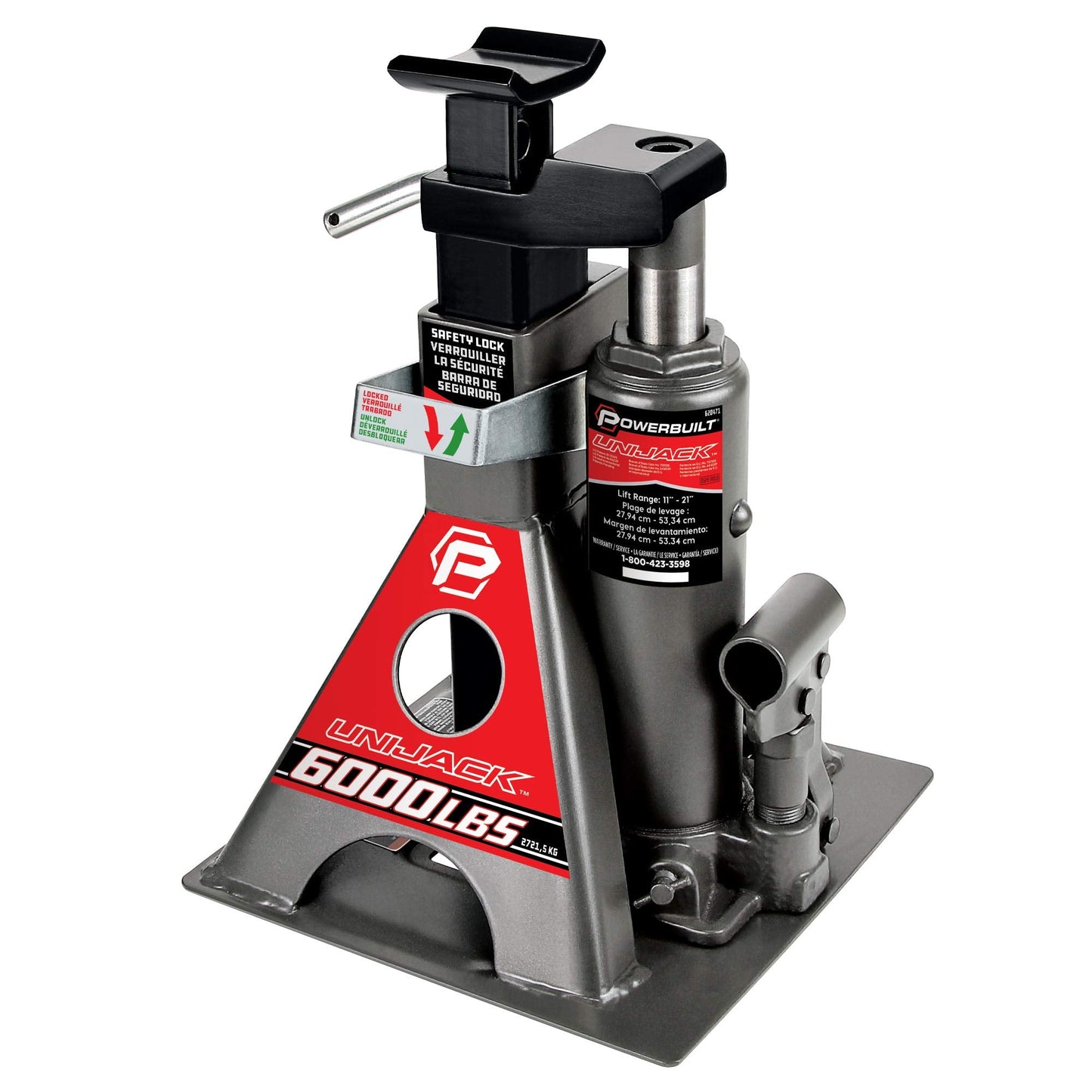 Powerbuilt 3 Ton, Bottle Jack and Jack Stands in One, 6000 Pound Capacity, All-in-One Car Lift, Heavy Duty Vehicle Unijack, Wide Base, 620471