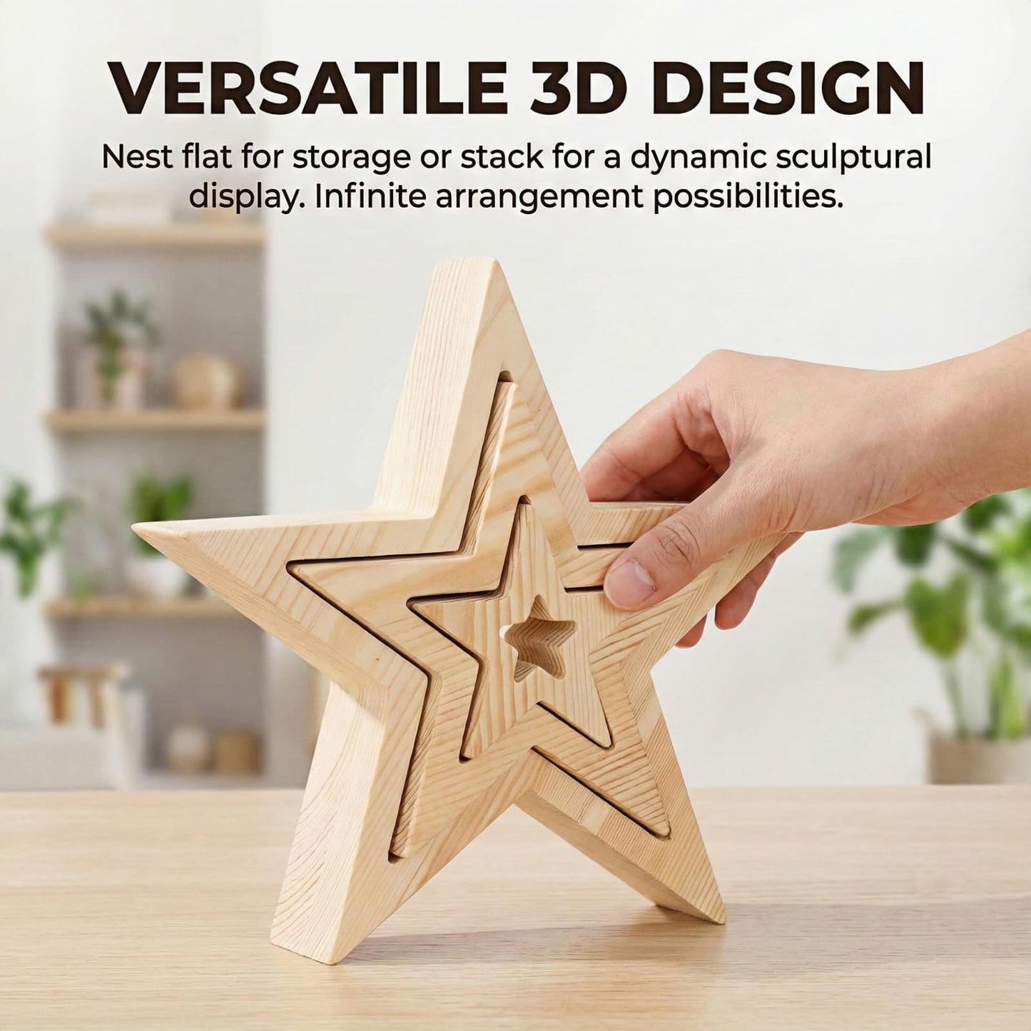 9.7 Inch Wooden Star Decor – Rustic Farmhouse Table Centerpiece, Natural Wood Nested Sign for Mantel, Shelf, Office, Kitchen, Holiday Decorations