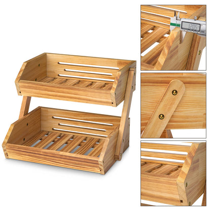 Merysen 2-Tier Wooden Fruit Vegetable Basket For Kitchen Countertop, Large