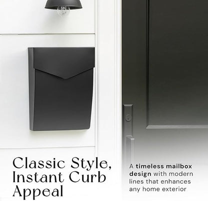 NACH Black Mailbox Wall Mount, 4.8 x 10 x 13 inch Wall Mounted Mailboxes for Outside, Waterpoof Mailbox for House - The Bradley Large Mail Box