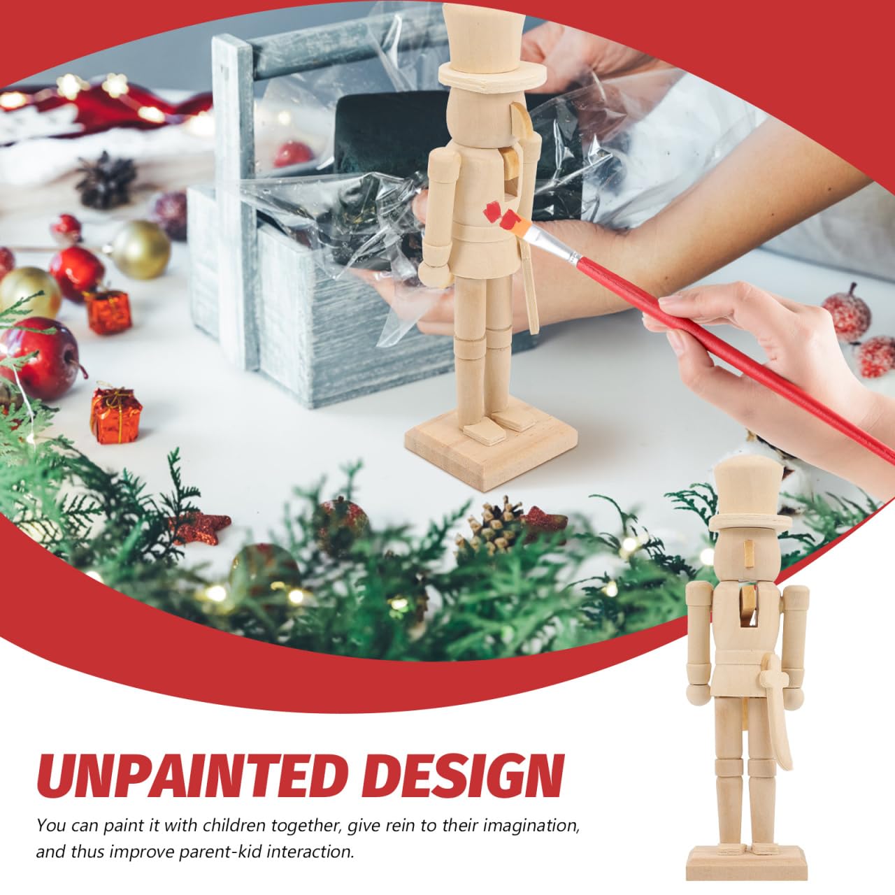 3Pcs Christmas Wooden Unfinished Nutcracker Figurines DIY Blank Unpainted Nutcracker Puppet Walnut Soldier Ornament Decoration, 7 Inch