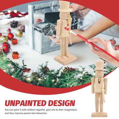 3Pcs Christmas Wooden Unfinished Nutcracker Figurines DIY Blank Unpainted Nutcracker Puppet Walnut Soldier Ornament Decoration, 7 Inch