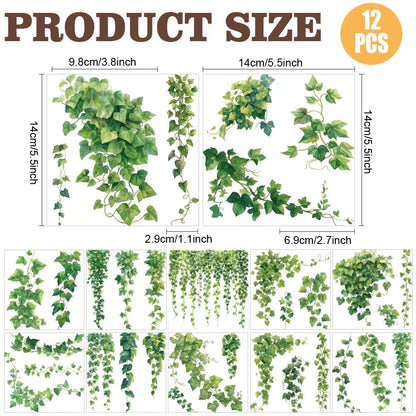AHANDMAKER 12 Sheets Beautiful Green Ivy Leaves & Vine Rub On Transfer Stickers Green Plants Windows Decorative Transfer Stickers for Study Room, Bookstore, Coffee House Home Décor, 5.5x5.5"