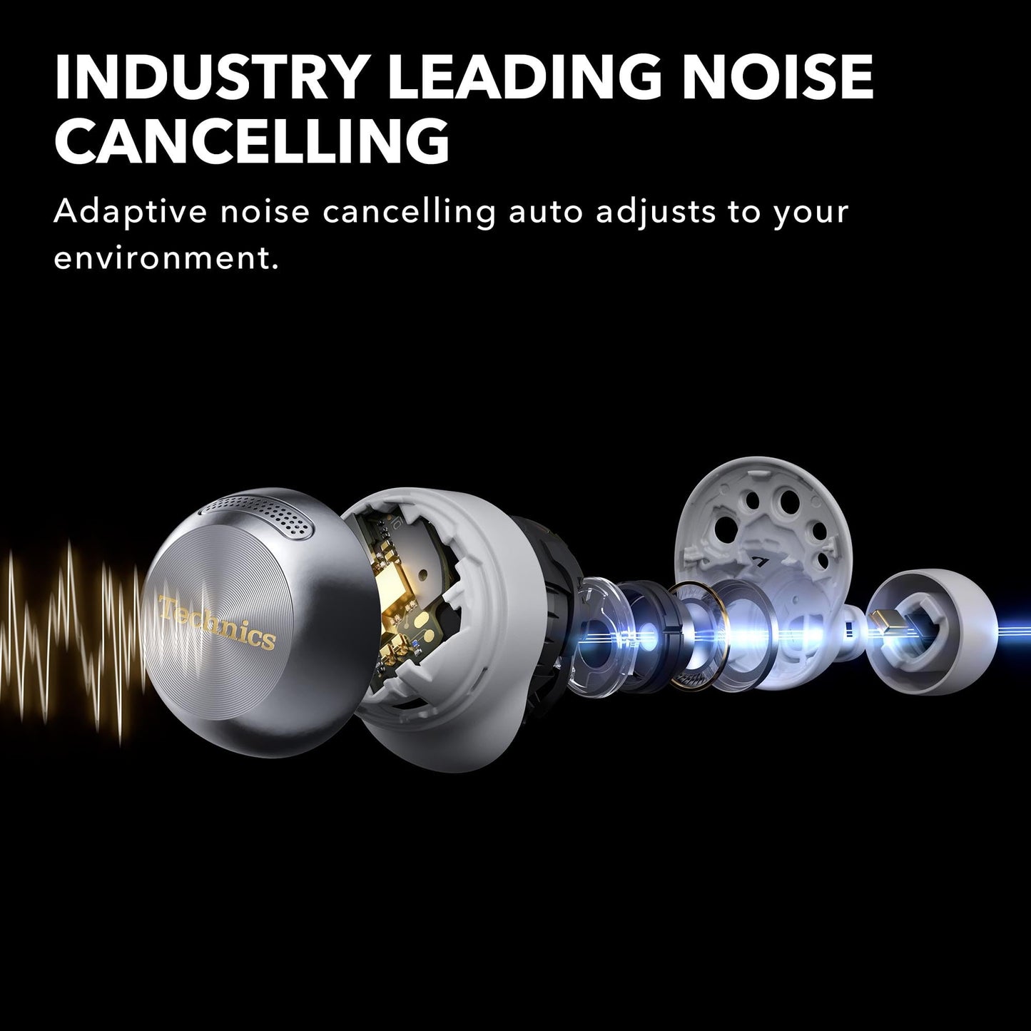 Technics Reference Class Hi-Fi Wireless Earbuds, Dolby Atmos, Head Tracking, Adaptive Noise Cancelling, 3 Device Multipoint, 10-hr Battery, Wireless Charging, in Ear Headphones - EAH-AZ100-K (Black)