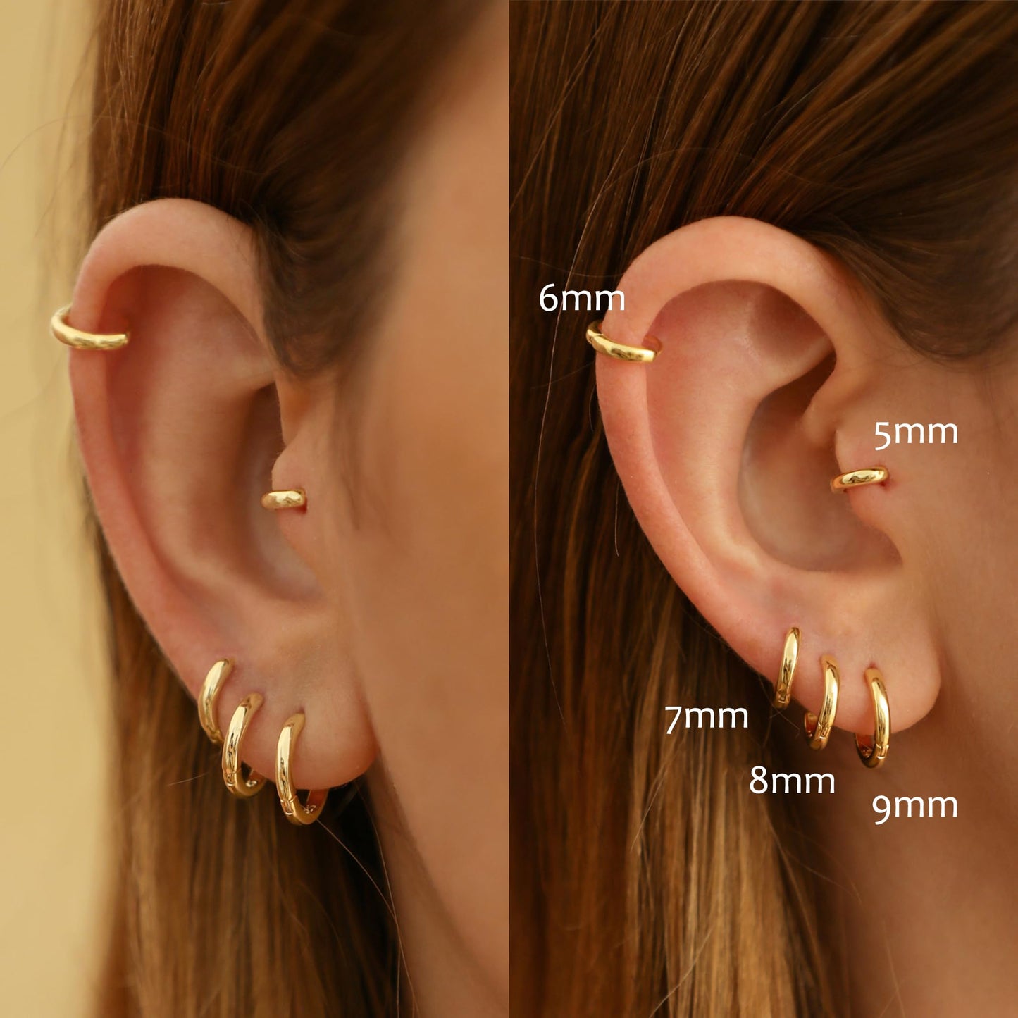 925 Sterling Silver Small Gold Hoop Earrings for Women Men,18K Gold Plated Hinge Huggie Hoop Earrings fit Cartilage, Helix, Tragus, Sung, Earlobe Lightweight Hypoallergenic Earrings (1 Pair - 6mm)