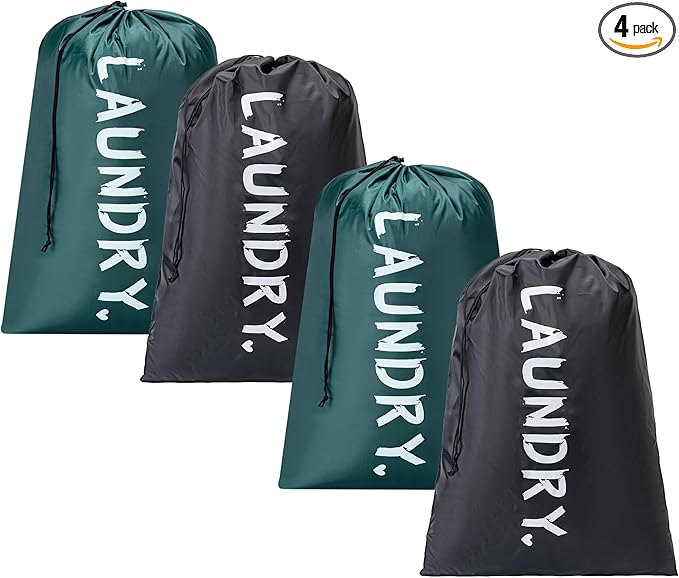 4 Pack XL Travel Laundry Bag, Machine Washable Dirty Clothes Organizer