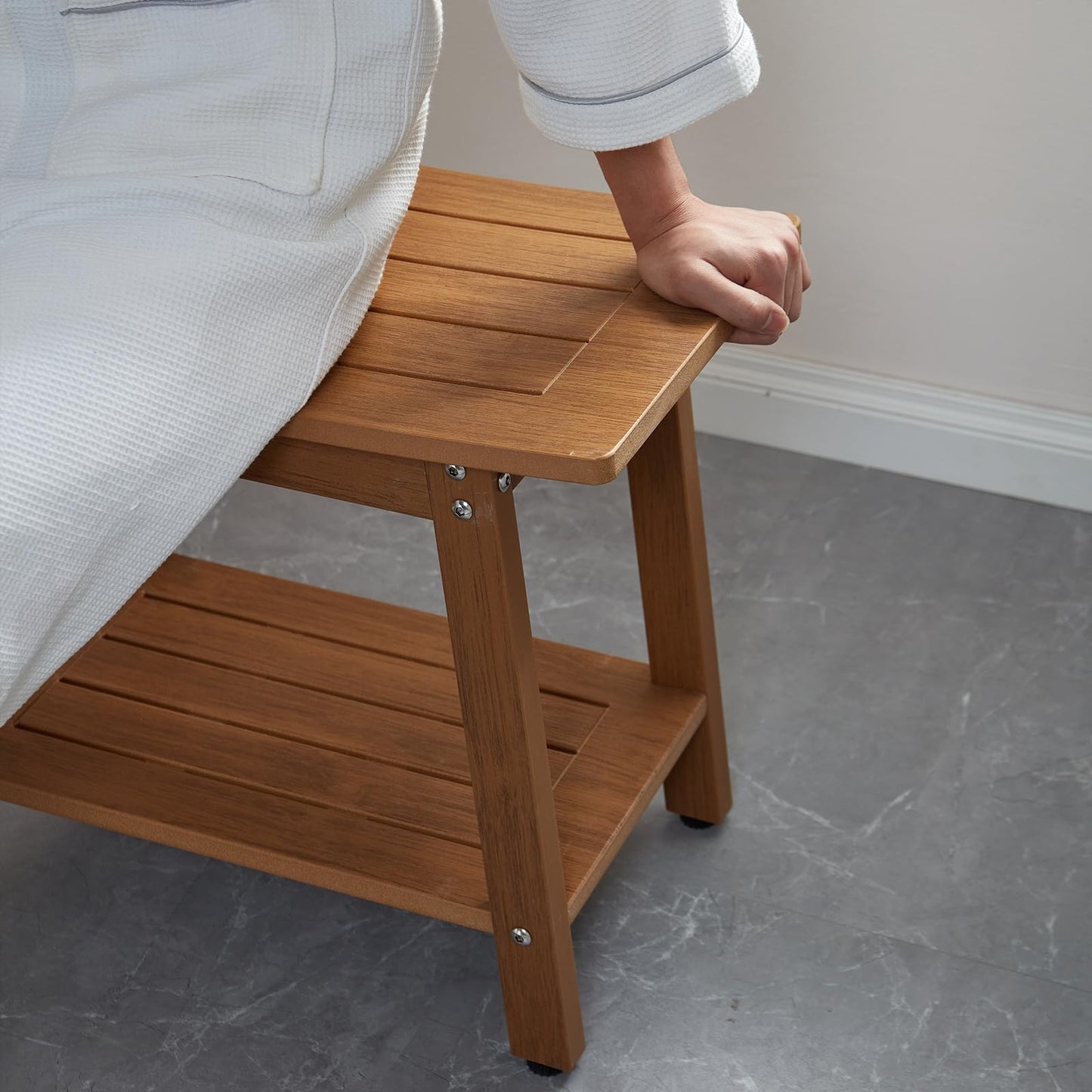 KaimuBench Large HDPS Shower Bench Seat, Waterproof Shower Stool for Inside, Bath Chair Seat for Shaving Legs, Spa Foot Rest with Adjustable Feet, No Maintenance, Indoor/Outdoor Use, Brown