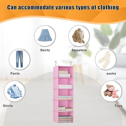 Hanging Closet Organizer, Easy Mount Foldable 5-Shelf Hanging Closet Wardrobe