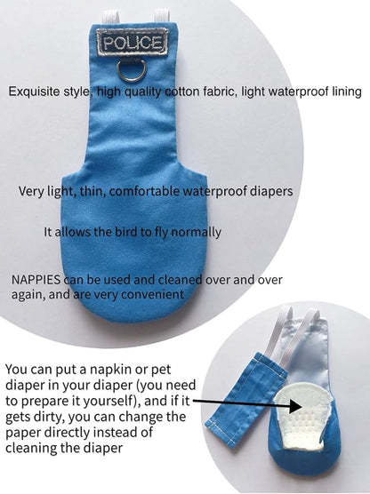 Bird Clothes Parrot Diapers, Reusable Waterproof Diapers, Flight Suits (XL)