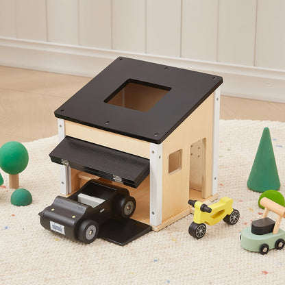 OOOK Wooden Dollhouse Garage Set Includes Workbench, Lawn Mower, Bicycle and Car, Dollhouse Furniture & Accessories for Kids
