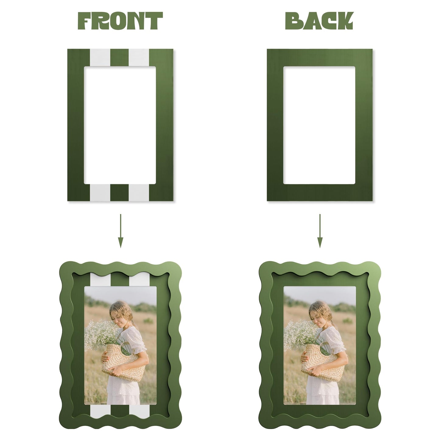 YESKAY 8x10 Picture Frame with Real Glass,Wavy Edge Wooden Photo Frame for 6x8,Cute Scalloped Picture Frame for Tabletop or Wall Hanging,Green,1 Pack