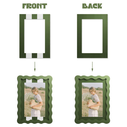YESKAY 8x10 Picture Frame with Real Glass,Wavy Edge Wooden Photo Frame for 6x8,Cute Scalloped Picture Frame for Tabletop or Wall Hanging,Green,1 Pack