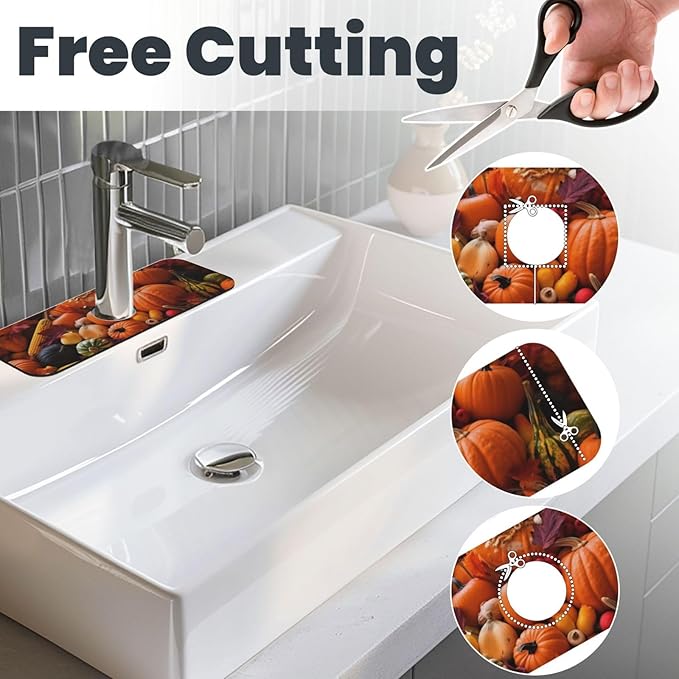 Kitchen Sink Splash Guard Faucet Mat Autumn Fall Pumpkin 15"x5.5", Diatom Mat