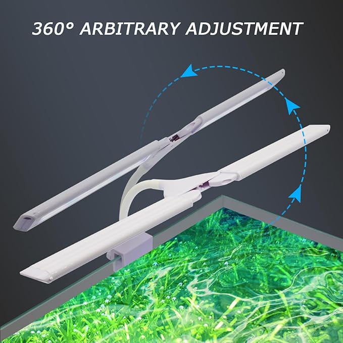 LED Aquarium Light Full Spectrum Clip Fish Tank Light Plants Light 360° Adjustable 2 Light Bar Super-Bright 13.2W Suitable for 20-75 Gal Fish Tank