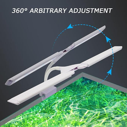 LED Aquarium Light Full Spectrum Clip Fish Tank Light Plants Light 360° Adjustable 2 Light Bar Super-Bright 8W Suitable for 20-40 Gal Fish Tank