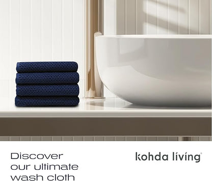 Luxury Silver-Infused Navy Blue Washcloths 4-Pack Set, 12.9"x12.9"