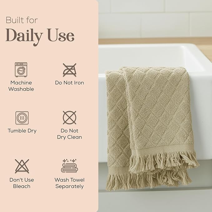 MosJos Kitchen Towels, Sage Taupe Diamond Pattern Drying Towels 18 x 28 Super
