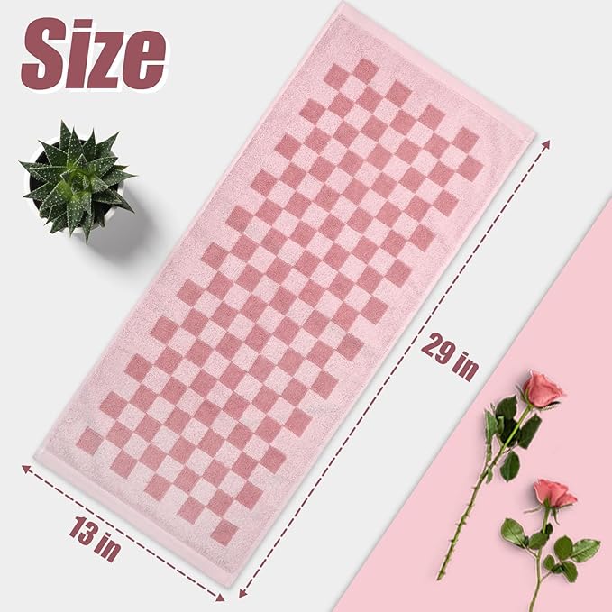 Jacquotha Soft Cotton Hand Towels in Pink Checkered