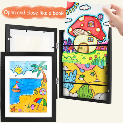 PECULA 2 Packs Kids Art Frame, 8.5x11 Front Opening Kids Artwork Frames Changeable, Holds 100 Drawings Artwork Frames for Kids Art, 3D Picture, Craft Storage, Hanging Wall Decor(Black)