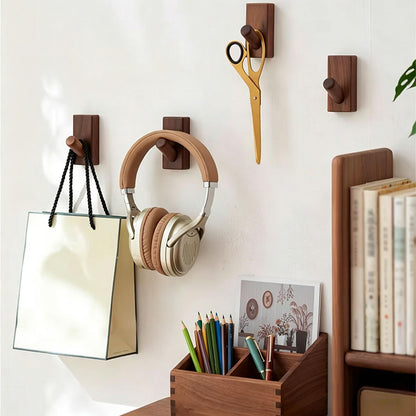 HomeDo Wall Hooks Hat Rack, Wooden Coat Hooks Wall Mounted, Decorative Hooks Single Organizer Hat Hanger Towel Rack, Heavy Duty Hooks (Rectangle-Black Walunt,5Pack)