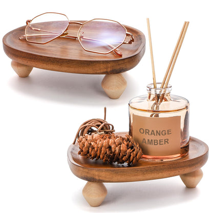 Dicunoy 2 Pack Handle Holder, 6" Wooden Display Riser Tray for Decor, Small Rustic Candle Plate Stand Pedestal for Display, Mini Candle Base Dish for Bathroom Counter Tabletop Centerpieces Kitchen