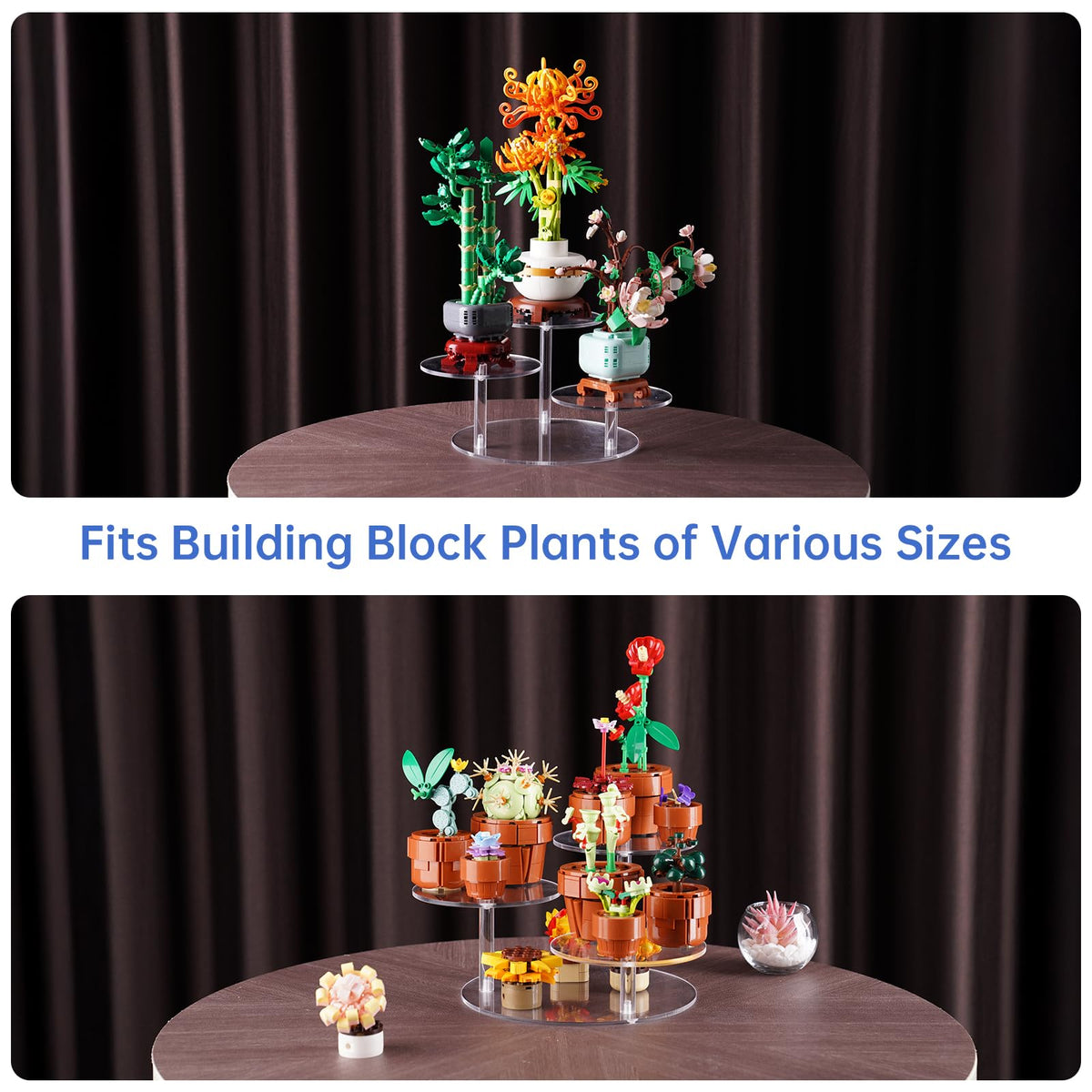 NiHome Clear Acrylic Display Stand for LEGO Botanical Collection Sets, Multi-Tier Showcase Figurine Display Shelf Riser for Collectibles and Room Decor, Perfume Riser Holder, Tabletop Plant Stand