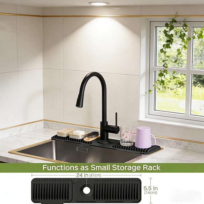 Silicone Faucet Mat for Kitchen Sink, Kitchen Sink Splash Guard Behind Faucet