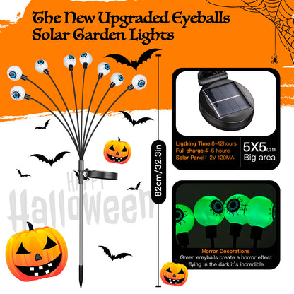 Flumy Halloween Decorations Outdoor, 2 Pack 16LED Solar Eyeball Lights, Scary Decor Lights Waterproof, for Backyard Landscape Lawn Solar Lightning, Garden Pathway Halloween Party Yard Patio