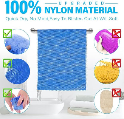 UJFQBH 6 Pieces African Bath Sponge African Net Long Net Bath Sponge Exfoliating Shower Body Scrubber Back Scrubber Skin Smoother,Great for Daily Use (Purple, Gray, Blue, Black, Brown, Green)