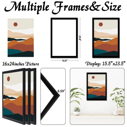 ijuerybai Black 16x24 Picture Frame Set of 3, High Transparent Frame for 16 By 24 Photo Collage Canvas Poster Size Wall Mount and Tabletop Horizontally Vertically (Black, 16 x 24 inches)