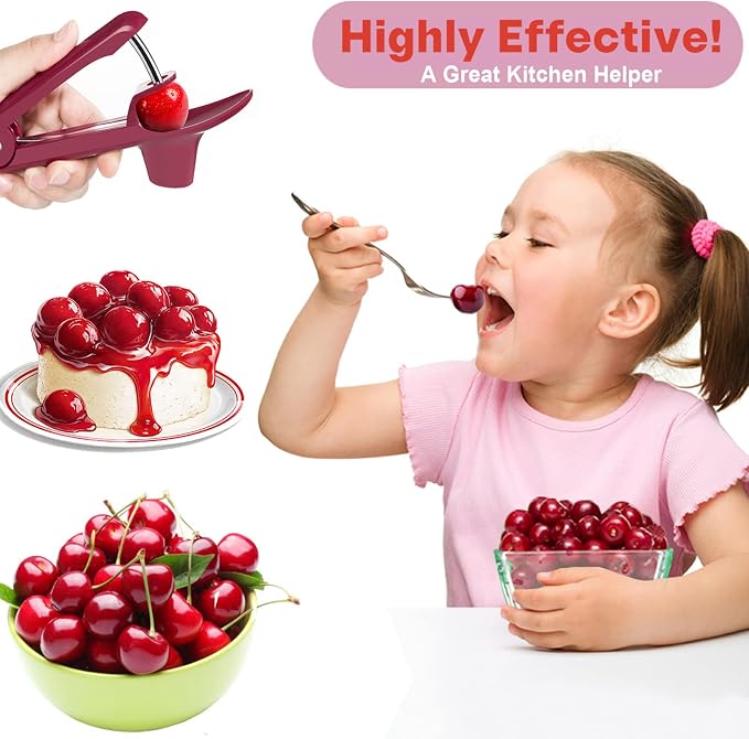 Cherry Pitter Tool Pit Remover, Cherry Core Remover Tool with Space-Saving Lock Design, Heavy-Duty Cherry Seed Remover for Kids/Making Cherry Jam