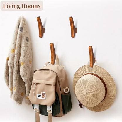 LAMGOMIN Wood Wall Hooks, Rustic Wood Coat Hooks, Minimalist Hat, Backpack, Jacket, Towel Hangers, Decorative Mounted Pegs, Durable Wall Hooks for Entryway, Bathroom and Kitchen (Brown V2, 4 Pack)