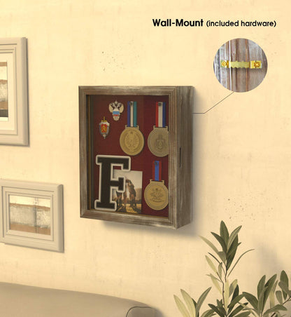 J JACKCUBE DESIGN Shadow Box Display Case 9" x 11" Memory Box Rustic Wood Frame with Linen Back Gifts Keepsakes Storage for Picture Medal Post-Card -MK577B (Small)