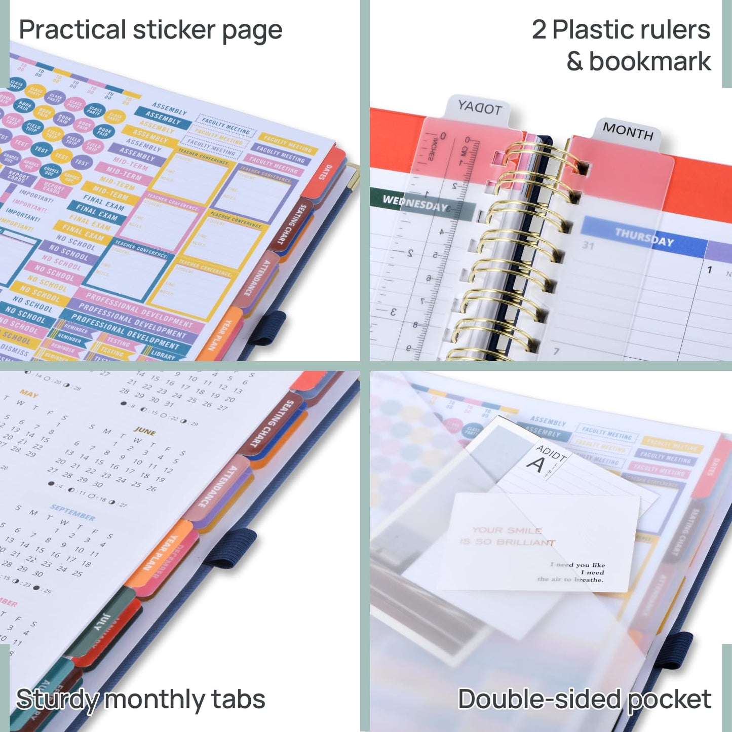POPRUN Teacher Planner 2026-2027 Academic Year, Large Size 8.5"x 11", Monthly and Weekly Calendar, July 2026 - June 2027, Plan book with Hardcover, Spiral Bound, School Supplies for Classroom - Pink