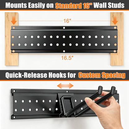 ZICANYCO Garage Tool Organizer Wall Mount 66 inches with 13 Adjustable Heavy-Duty Hooks, Garage Organization, Garden Tool Storage Rack for Garage, Yard, and Shed, Holds Up to 520 lbs