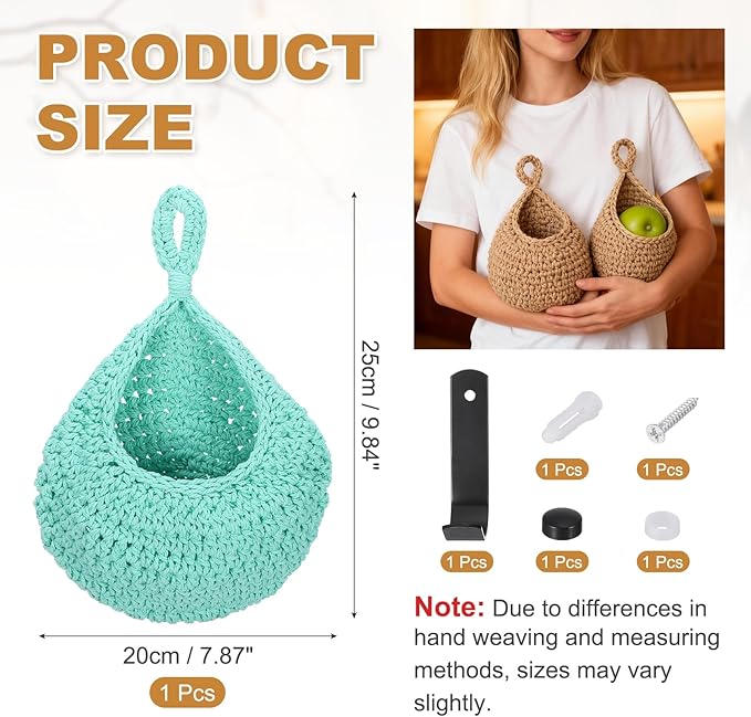 uxcell Hanging Fruit Baskets for Kitchen, Hand-Woven Wall Hanging Storage Jute